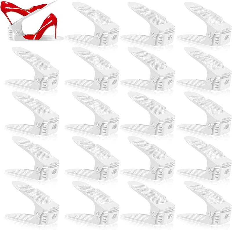 Monlity منظم أحذية - 20 قطعة من حوامل الأحذية، موفر للمساحة بنسبة 50%، رف قابل للتعديل بـ 4 مستويات، أبيض - Image 1